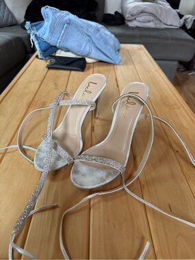Lulu's Silver Crystal Wrap Heels